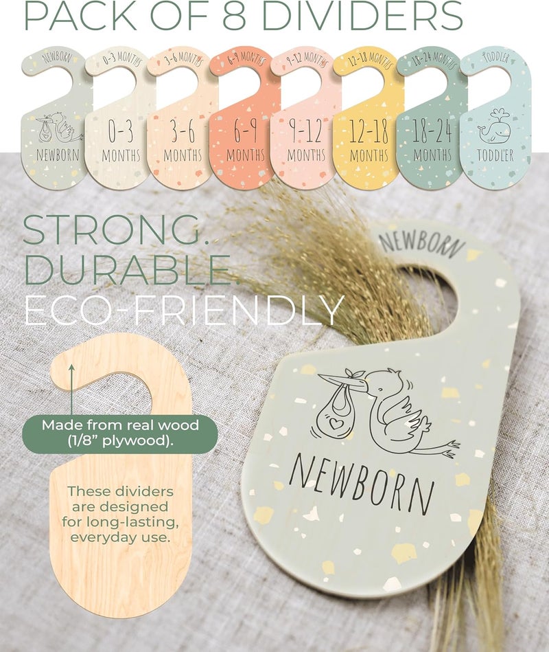 HIPPOTALE Colorful Baby Size Closet Dividers - Wooden Baby Clothes Organizer for Nursery Decor, Storage & Organization - 8 Pcs of Baby Closet Dividers Ideal as Neutral Nursery Storage Organizers - Image 2